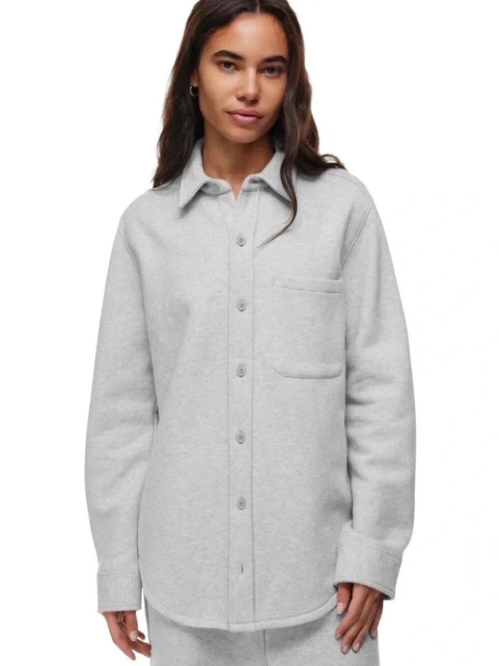 Aritzia TNA Cozy AF Fleece Grey Button Up Shirt Jacket - Size 1 (or Small)